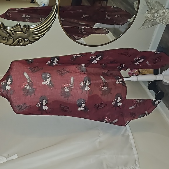 Black Butler scarf semi-sheer multi-purpose maroon black graphic design black i2 - Picture 1 of 8
